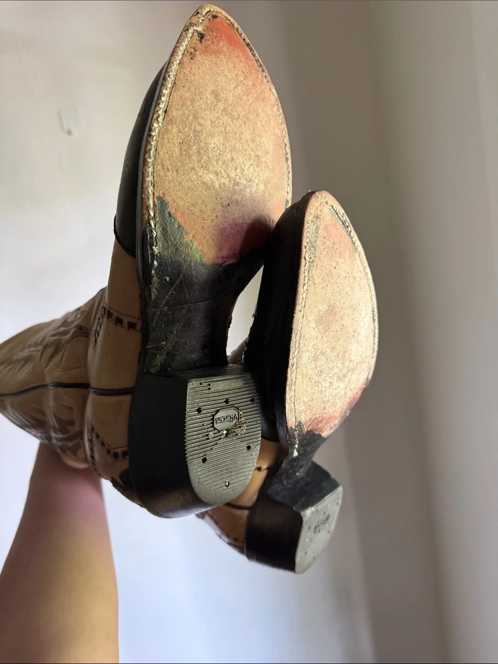 Vintage Tony Lama Two-Tone Tan and Black Western Cowboy Boots